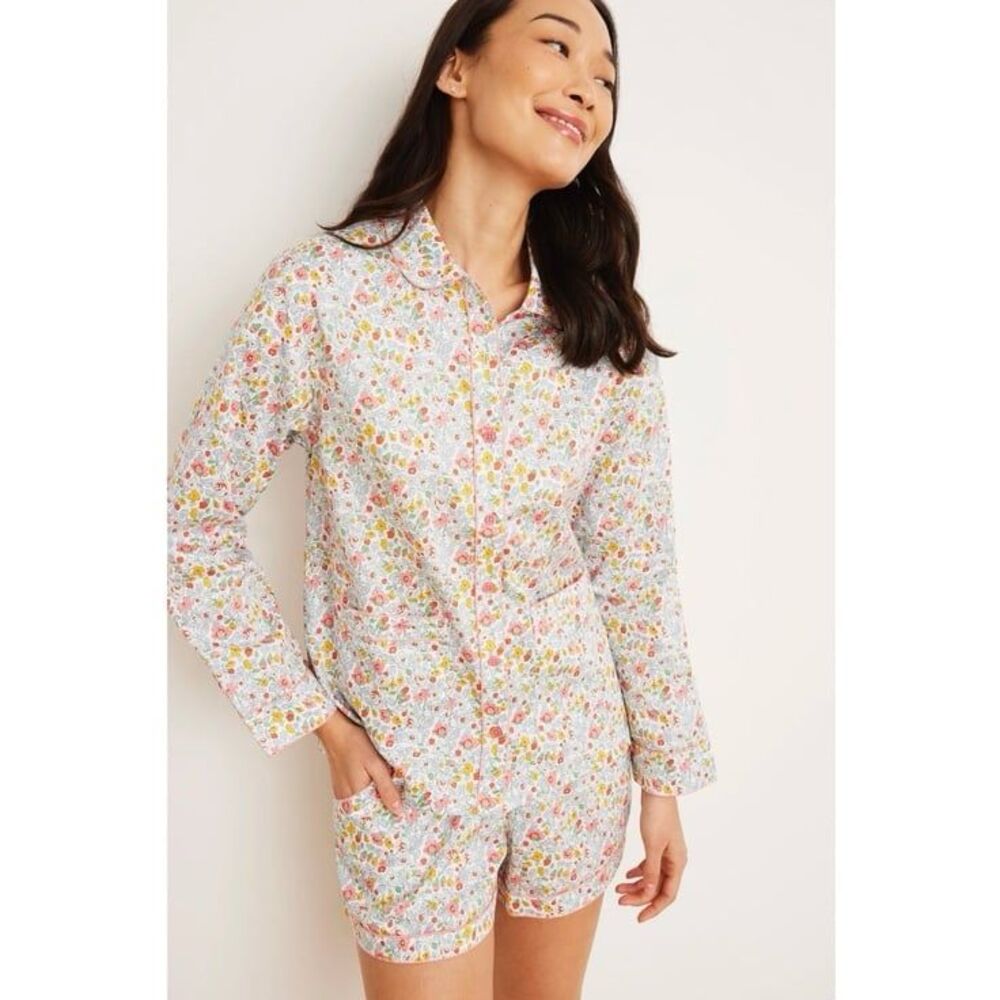 LAKE Piped Poplin Pajama Shirt Top in Elizabeth Floral Size Small